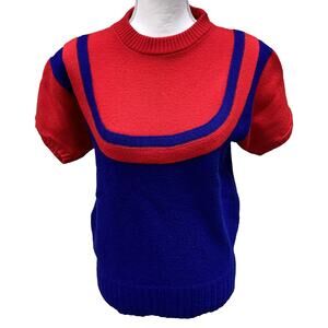 Rare Vintage Cheerleading Sweater Pepster Hall Red Blue Short Sleeve Knit Small